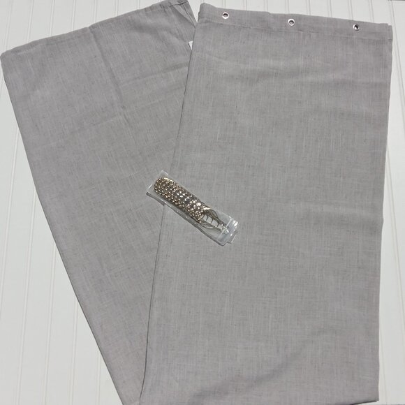 Gray Shower Curtain 71 x 72 with Silver Hooks Linen Look Minimalist Farmhouse - Picture 5 of 11